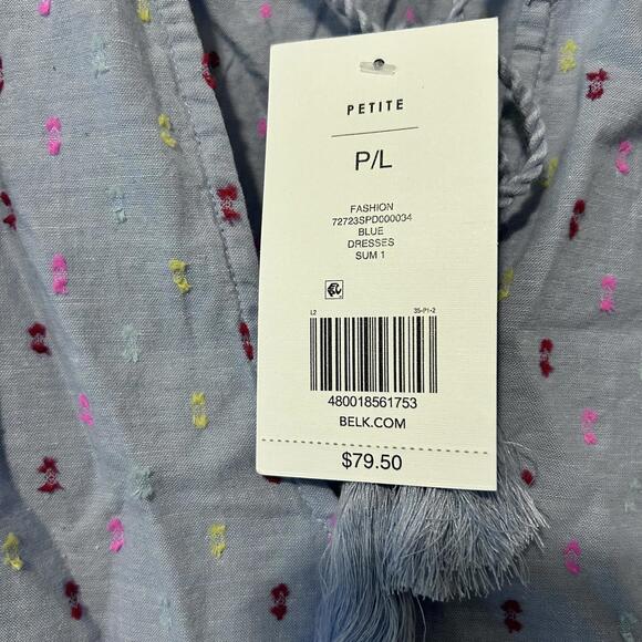 NWT Crown & Ivy Blue Dress with‎ embroidered details Women's size PL - Picture 4 of 7